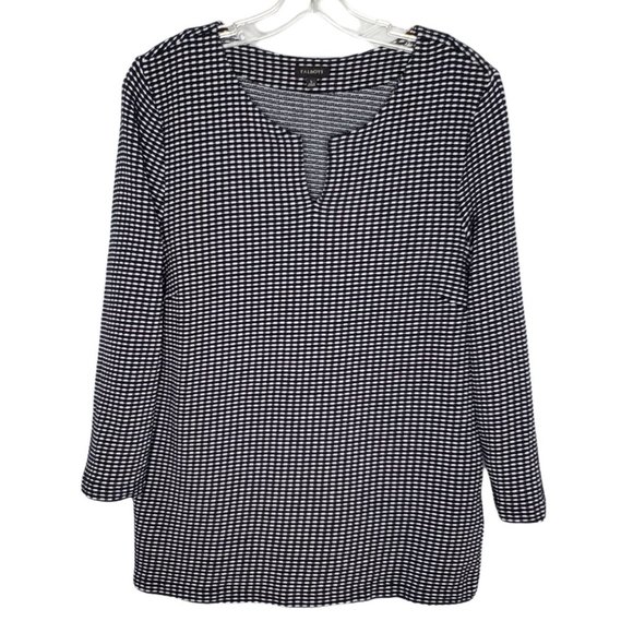 Talbots Size L Sweater Notched Neckline Basketweave Knit Cotton Blend Blue White - Picture 2 of 6